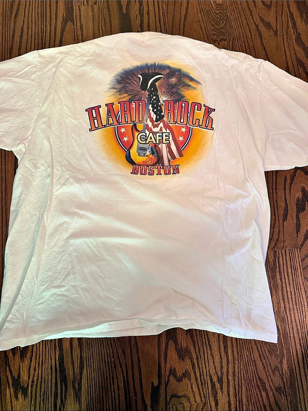 Hard Rock Cafe Boston American Flag Guitar Graphic Tee White